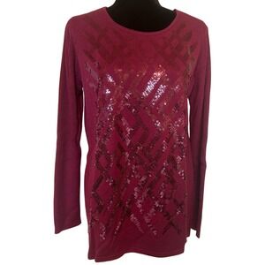 NWT Bob Mackie Plum Sequin‎ Long Sleeve Sweater Size Small